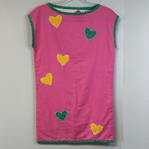 NWT Handmade by Erika Cotton Pink Heart Mini Dress Size S